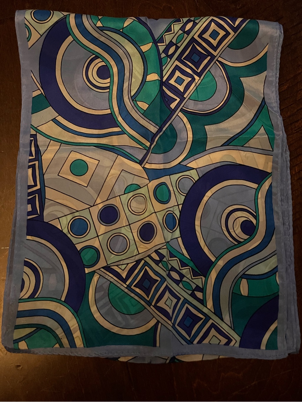 Vintage Honey 100 Silk Rectangle Blue Retro Scarf 10 X 54